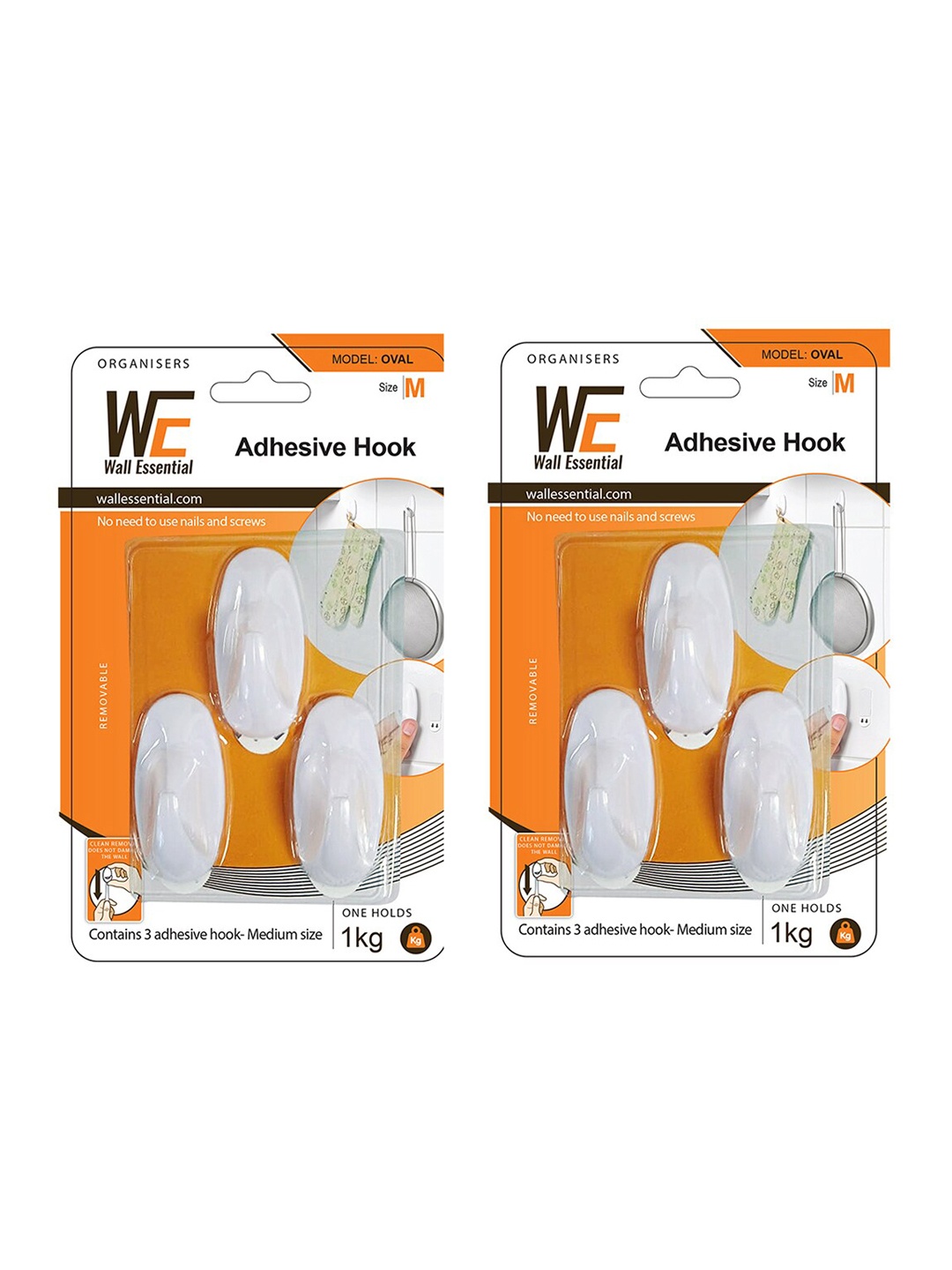 

Art Street 2 Pcs Adhesive Reusable Wall Hooks, White