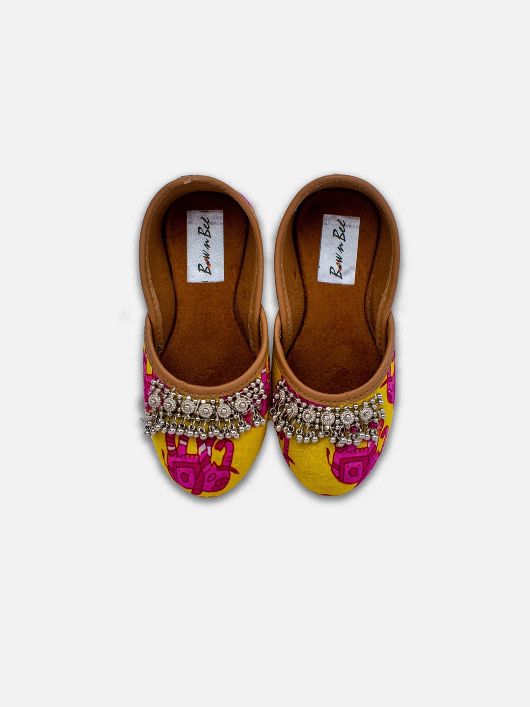 

BownBee Girls Printed Embellished Ethnic Mojaris, Yellow