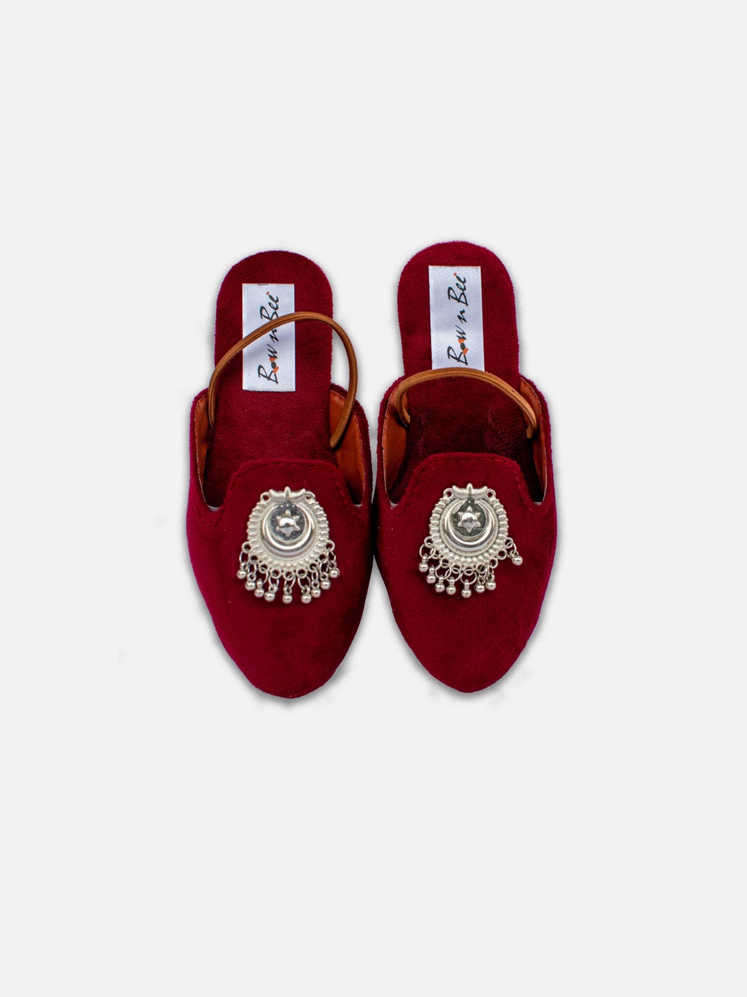 

BownBee Girls Ethnic Embellished Suede Mules With Backstrap, Maroon