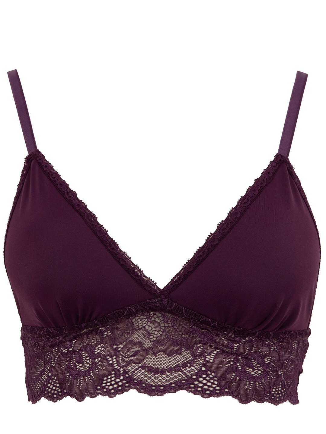 

DeFacto Floral Medium Coverage Lace Plunge All Day Comfort Bra, Purple