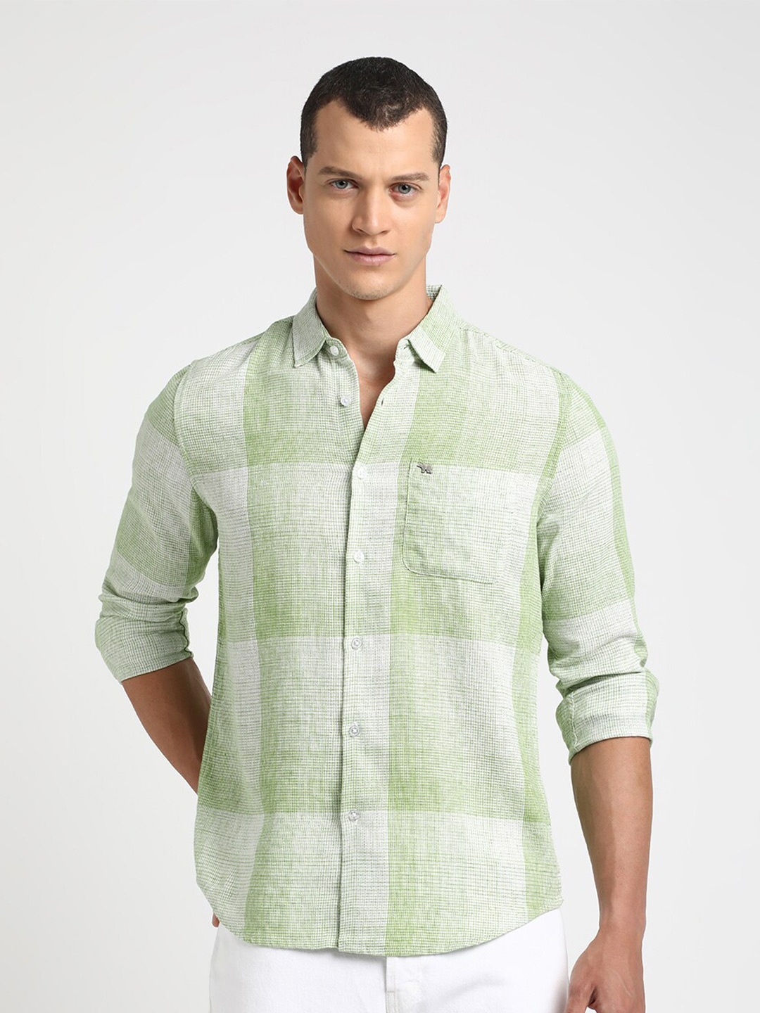 

THE BEAR HOUSE Slim Fit Micro Checked Checked Casual Shirt, Green