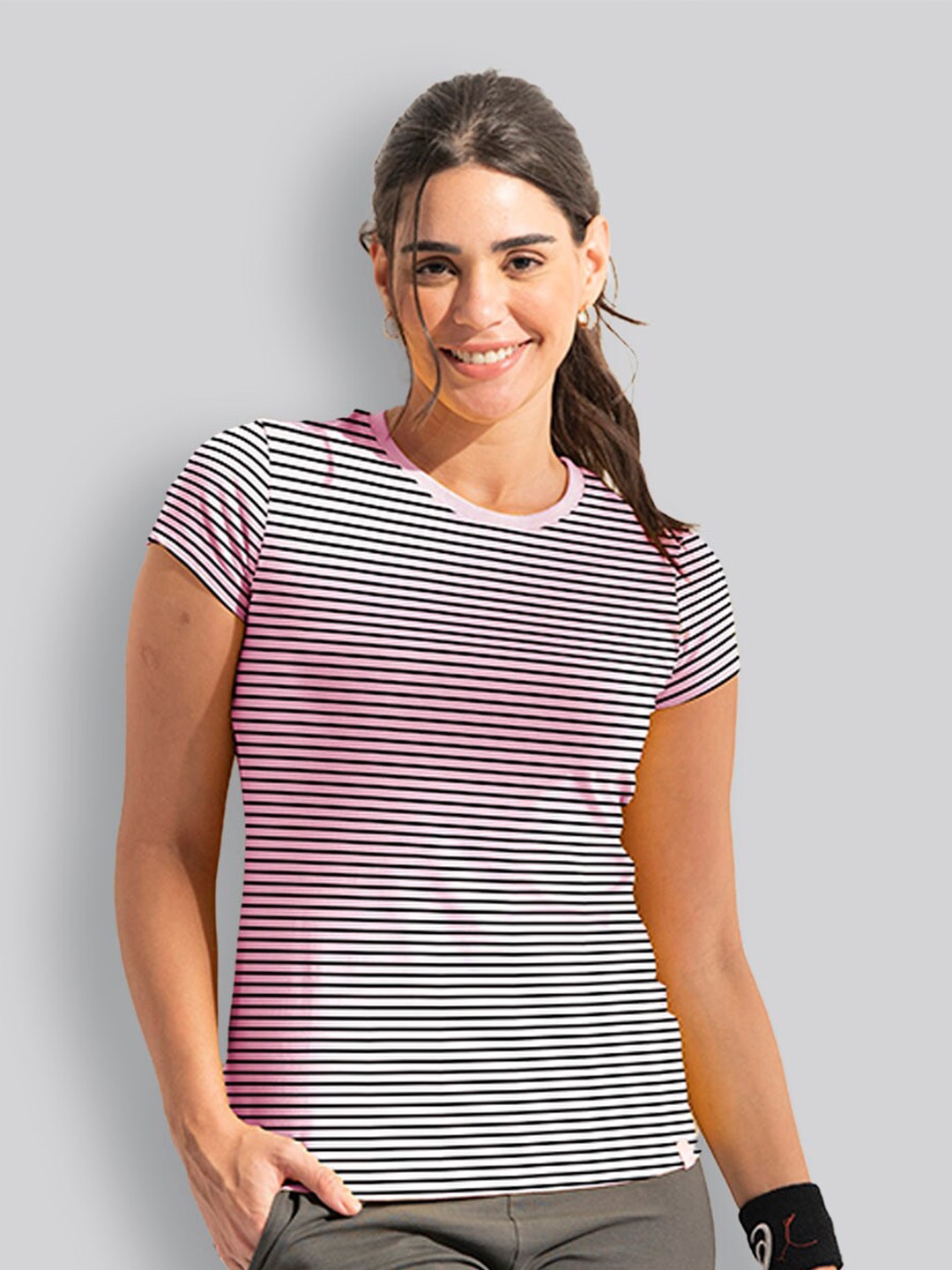 

LYRA Striped Anti Odour Cotton T-shirt, Pink