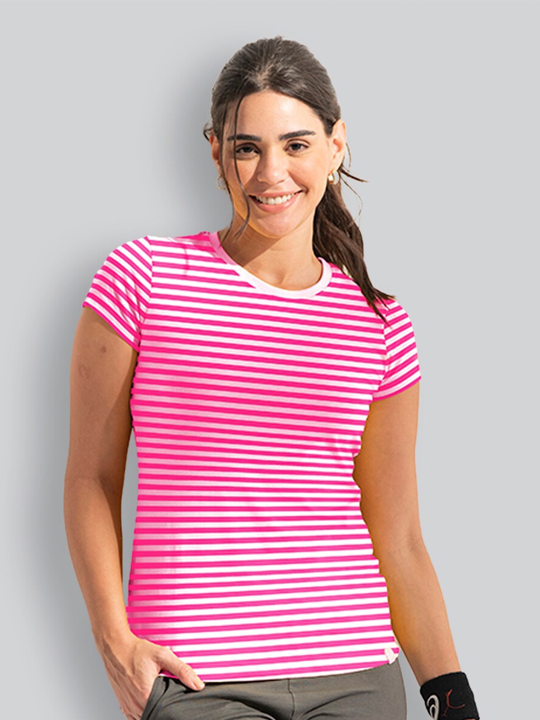 

LYRA Striped Anti Odour Cotton T-shirt, Pink