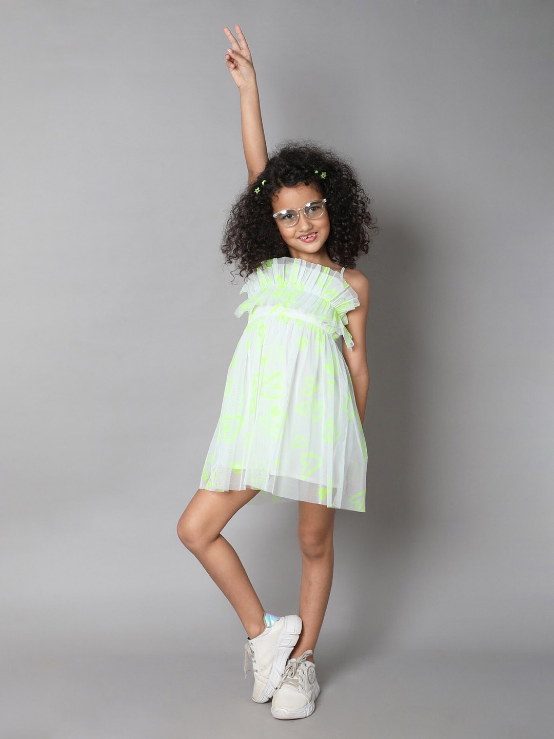 

taffykids Girls Conversational Printed Shoulder Strap A-Line Dress, Green