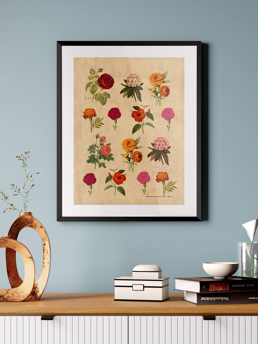 

India Circus by Krsnaa Mehta Beige & Red Floral Framed Wall Art