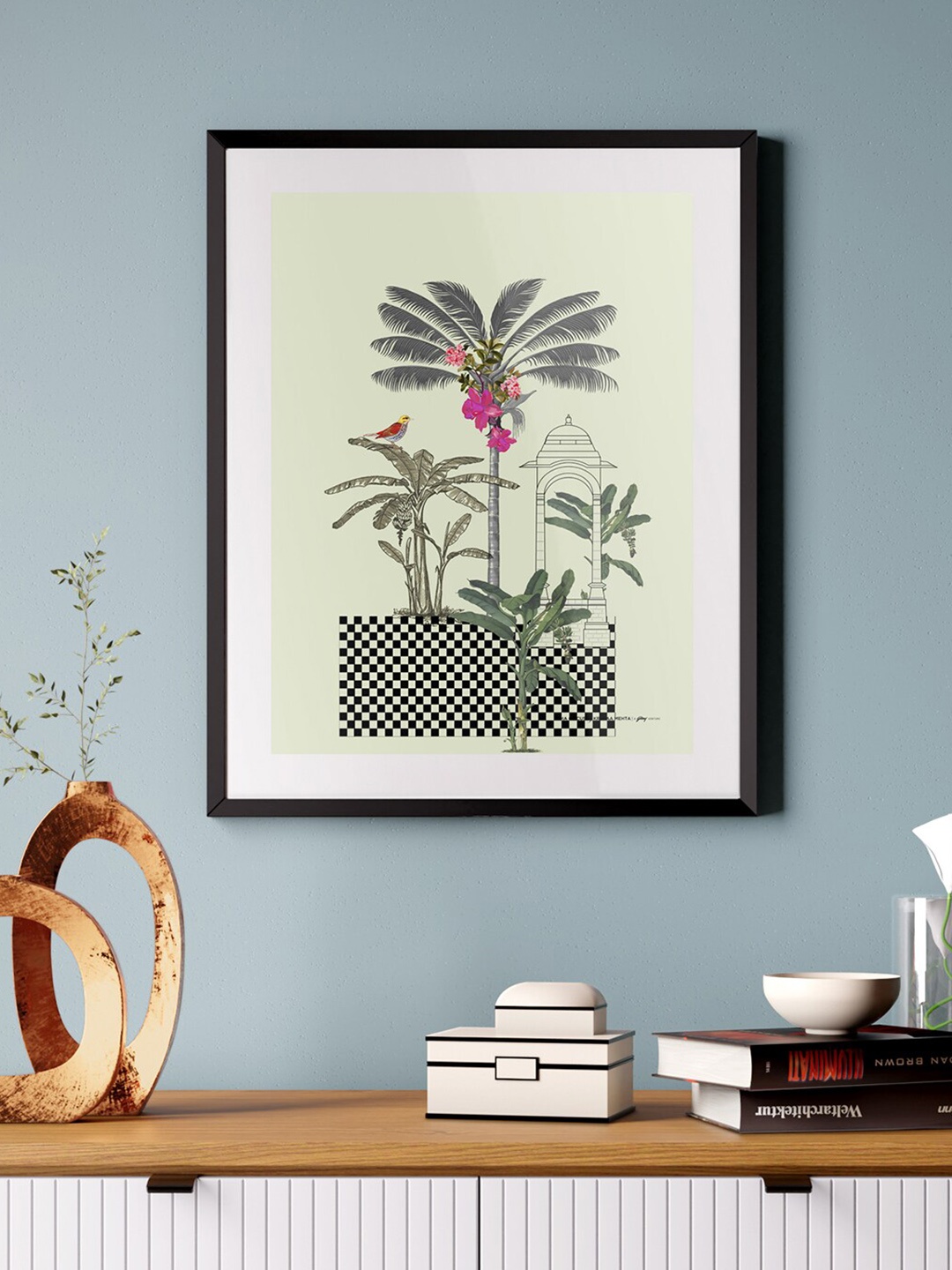 

India Circus by Krsnaa Mehta Green & Black Dreamy Sakura Printed Framed Wall Art