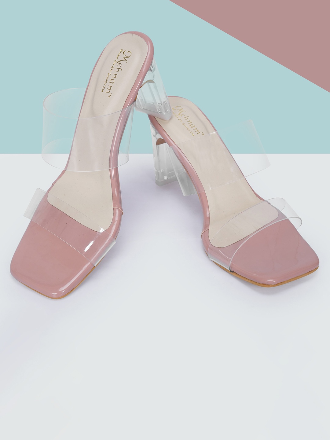 

MEHNAM Two Strap Slim Heels, Peach