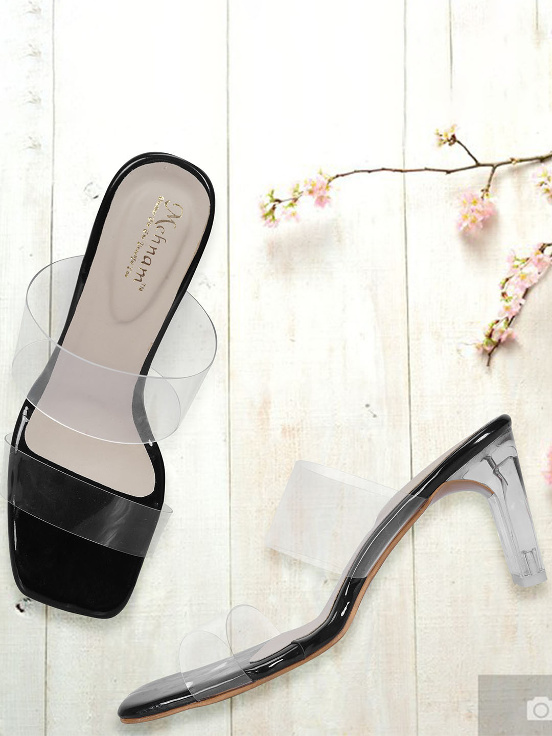 

MEHNAM High-Top Transparent Block Heels, Black