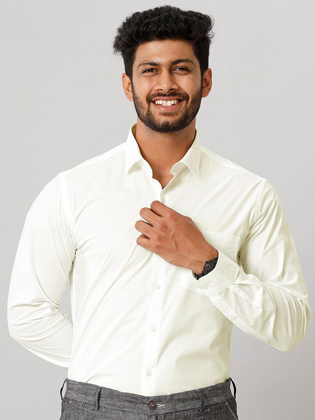 

Ramraj Tailored Fit Cotton Formal Shirt, Cream