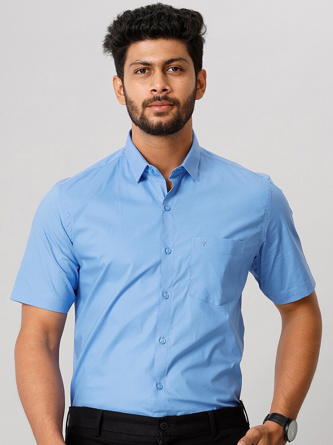 

Ramraj Tailored Fit Spread Collar Formal Shirt, Blue