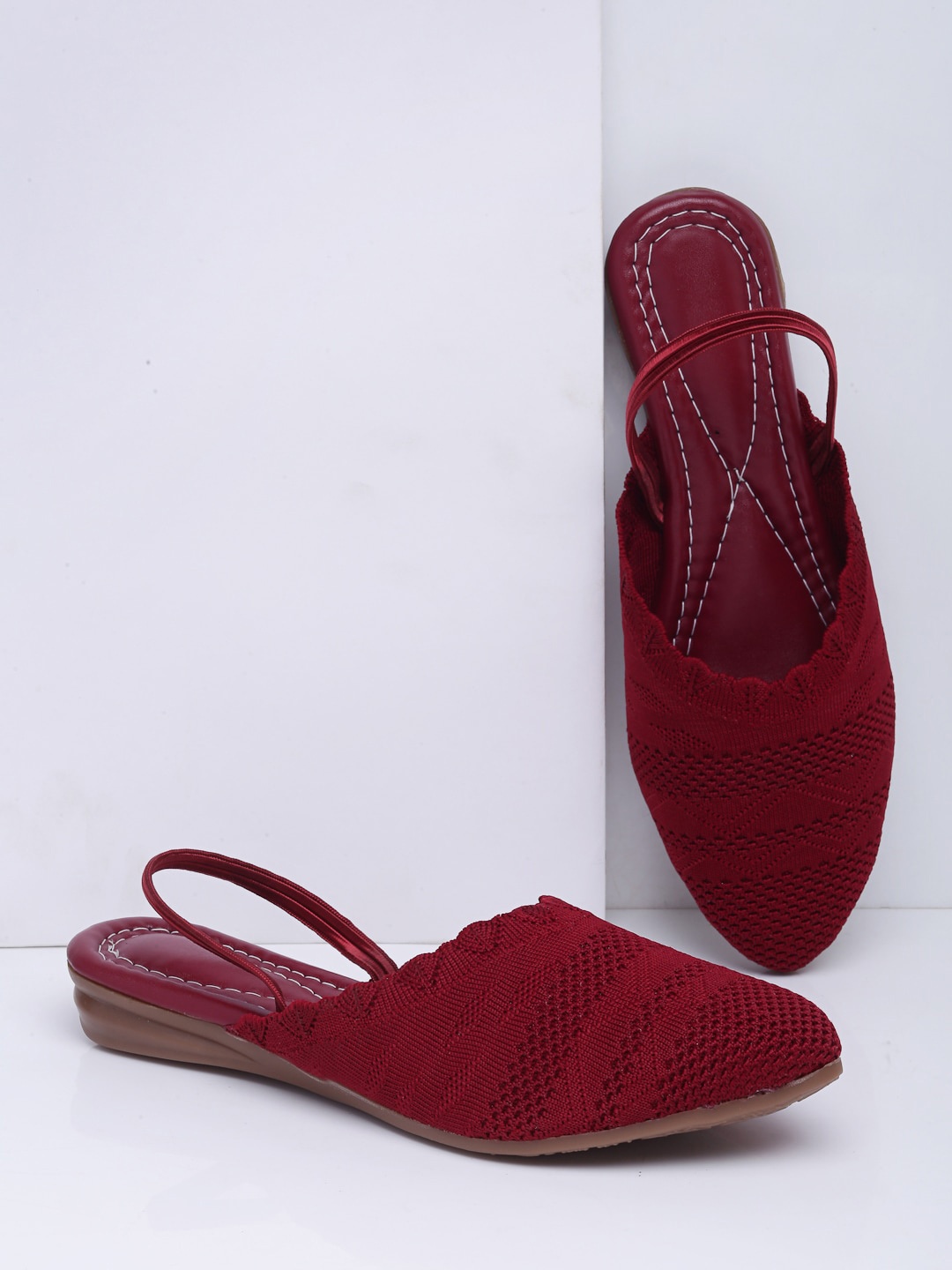

sneakers villa Pointed Toe Textured Mules With Backstrap, Maroon