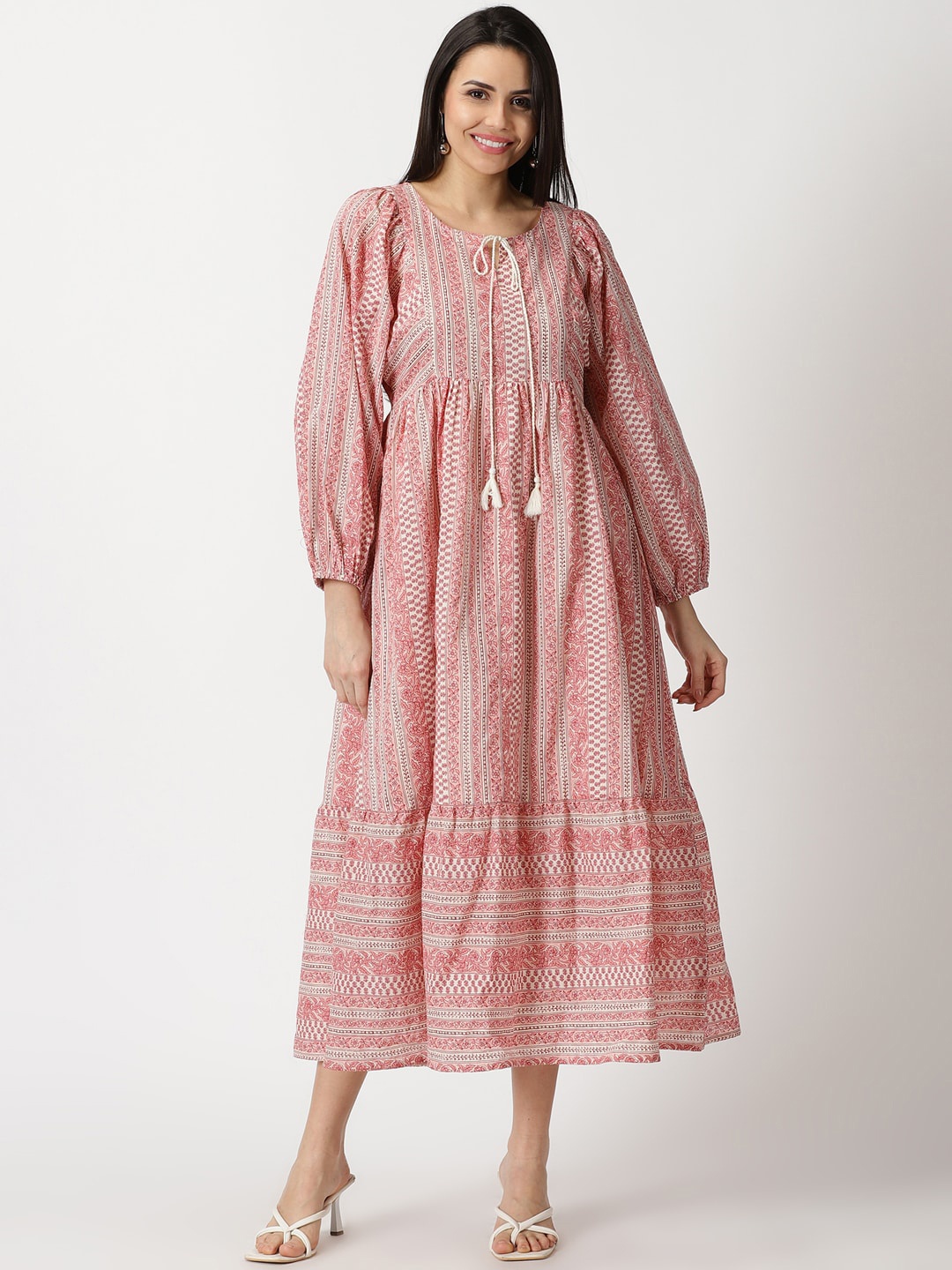 

Saffron Threads Floral Print Boho Anti-Fit Maxi Dress, Pink