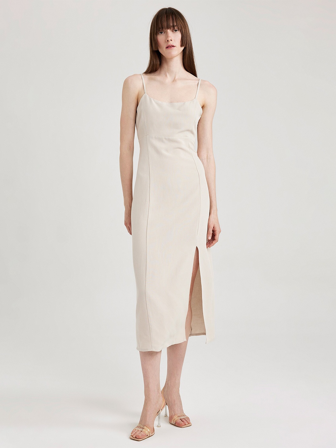 

DeFacto Sleeveless Sheath Midi Dress, Beige