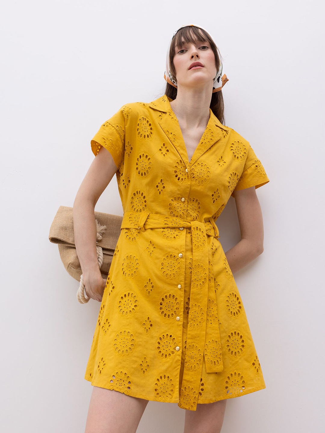 

DeFacto Floral Self Design Cotton Fit & Flare Dress, Yellow