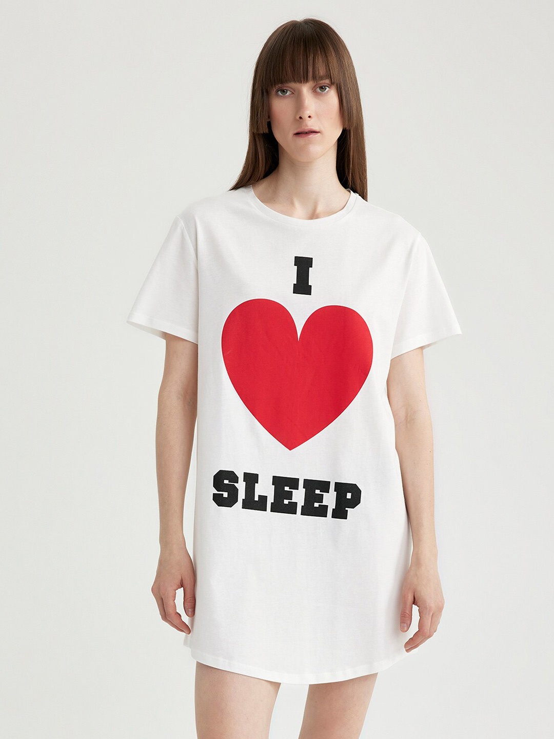 

DeFacto Typography Printed Pure Cotton T-shirt Dress, White