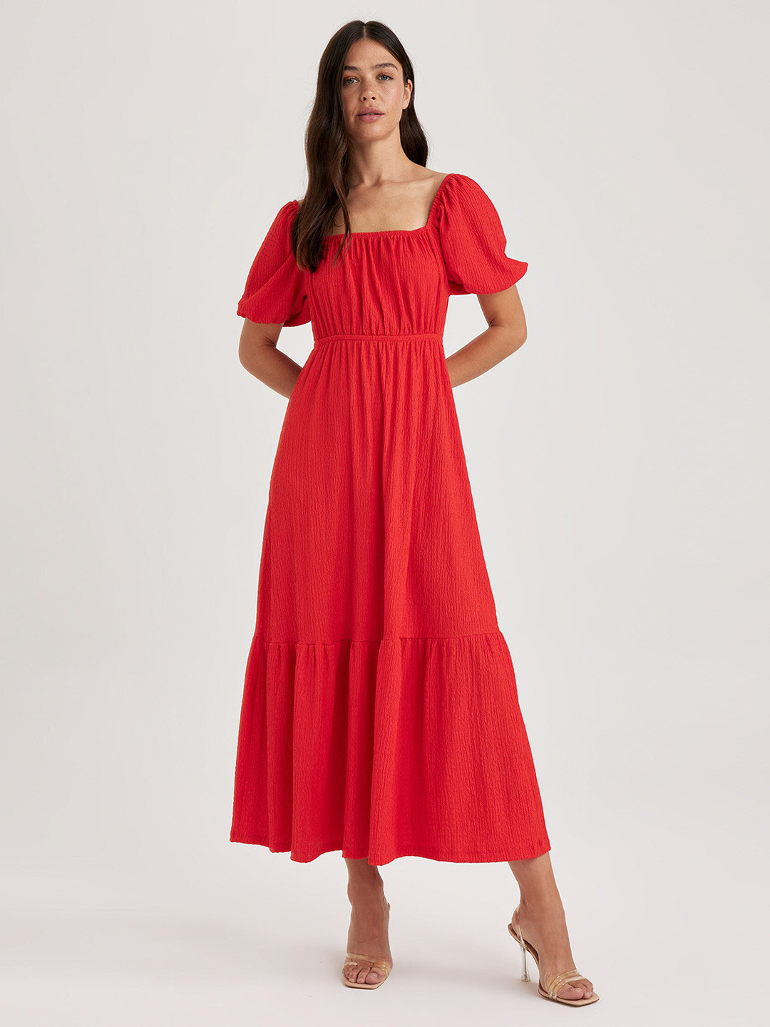 

DeFacto Square Neck Puff Sleeve Maxi Dress, Red