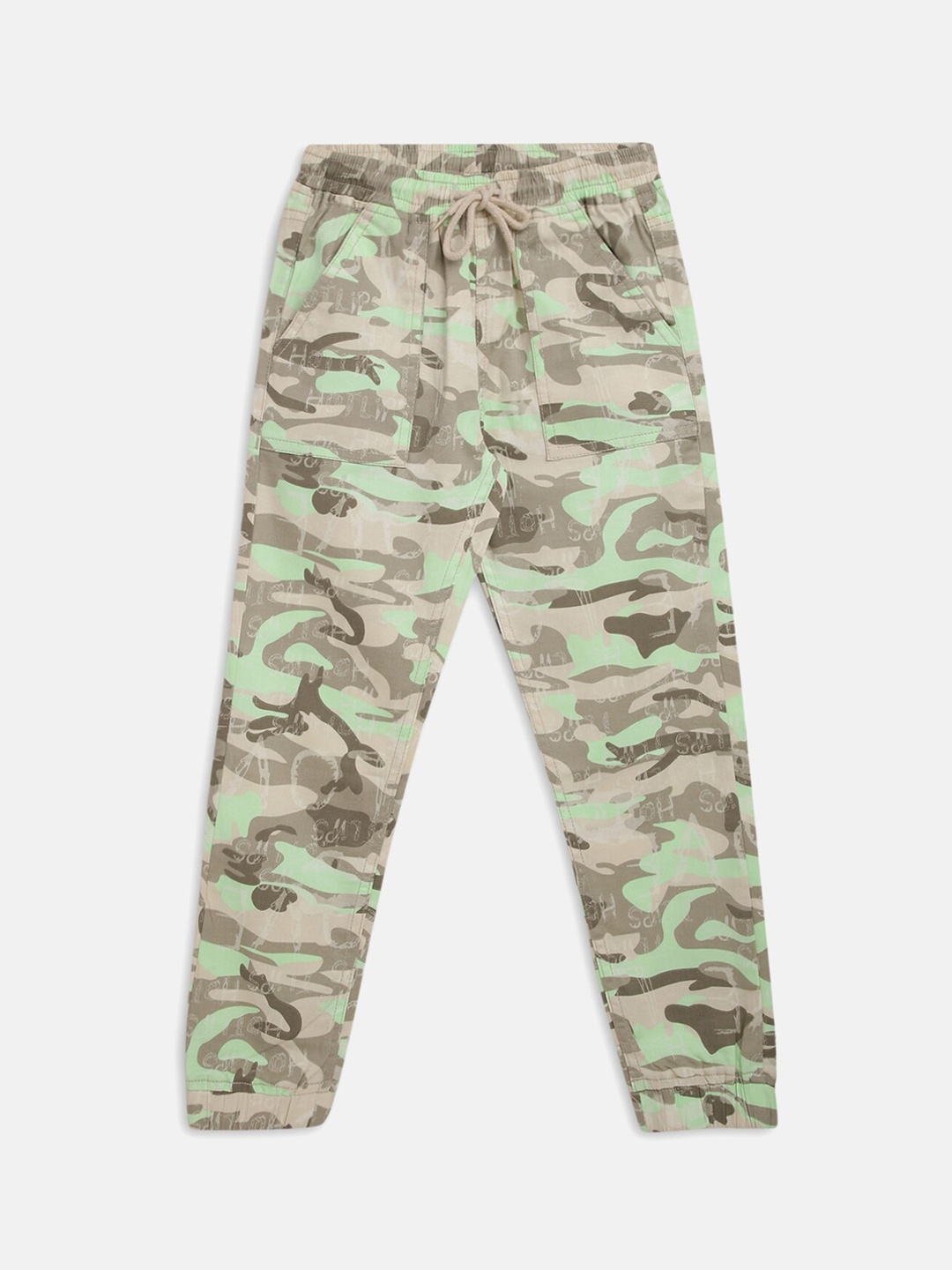 

TALES & STORIES Boys Camouflage Printed Mid-Rise Joggers, Green
