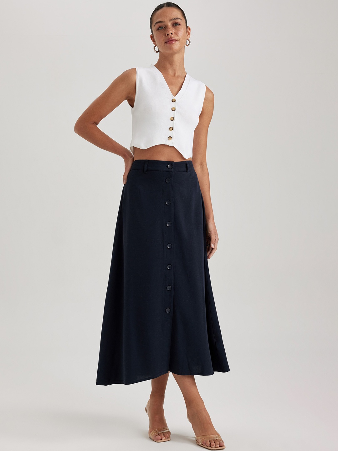 

DeFacto A-Line Midi Skirt, Navy blue