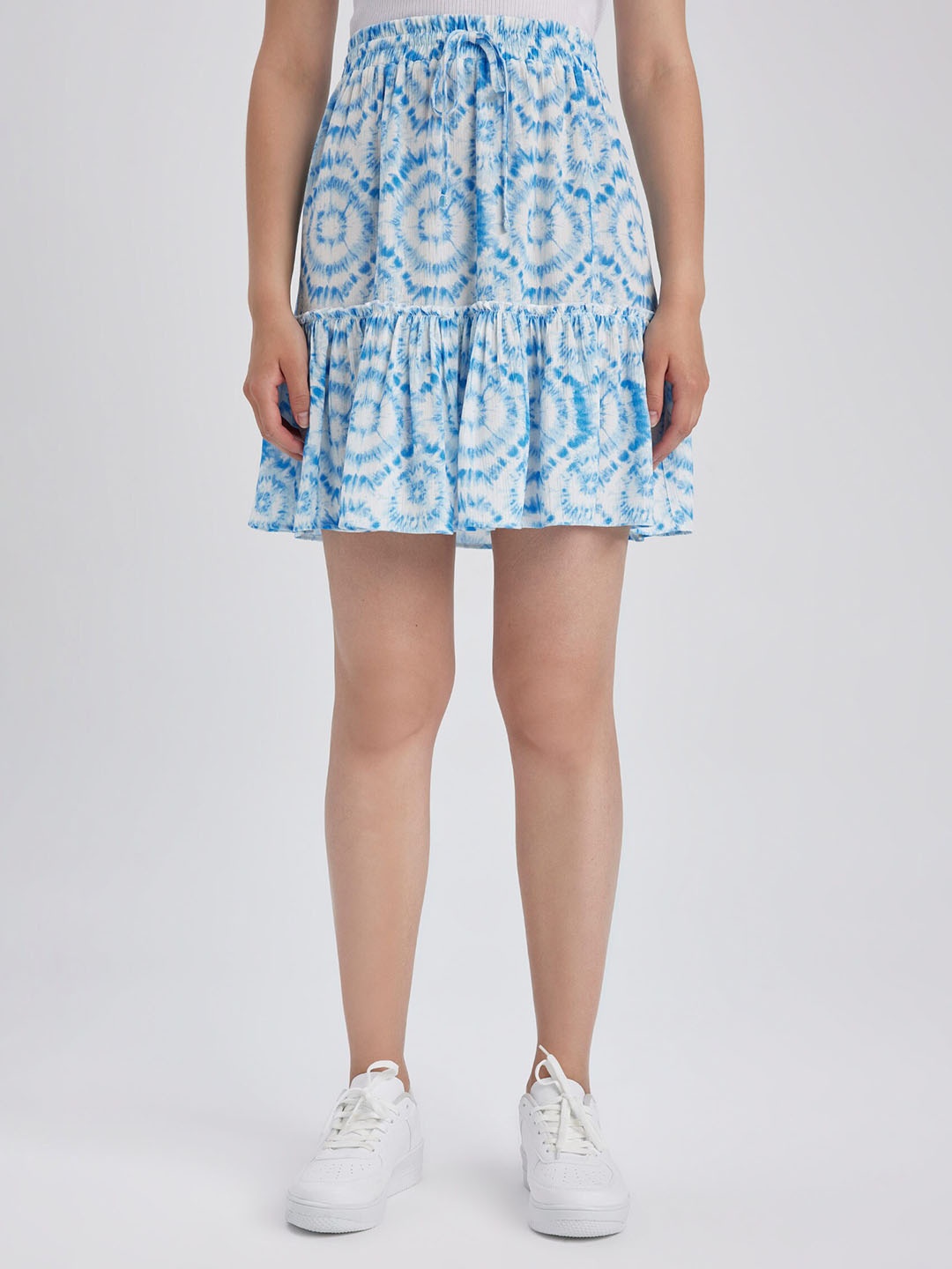 

DeFacto Tie & Dye Printed Mini Tiered Skirt, Blue