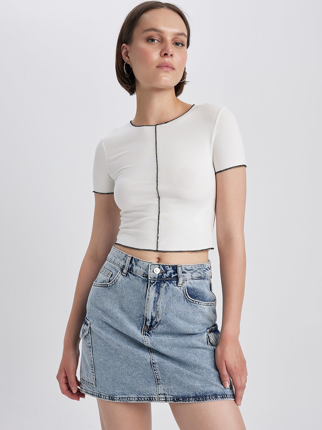 

DeFacto Pure Cotton Straight Denim Skirts, Blue
