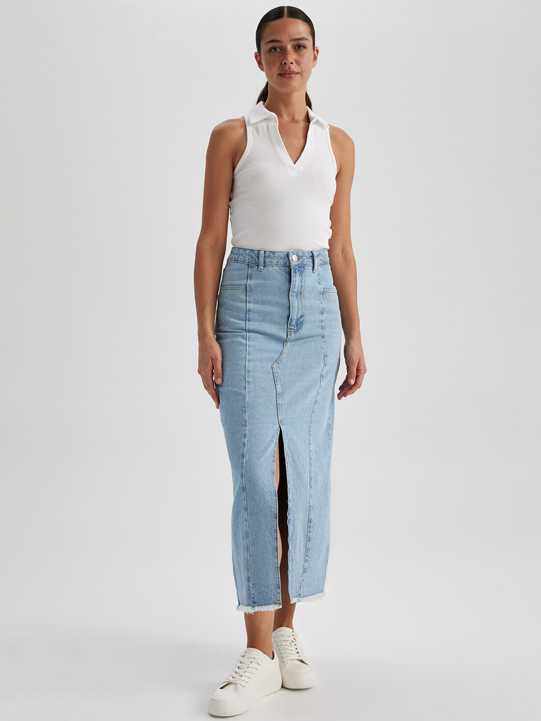 

DeFacto Straight Denim Maxi Skirt, Blue