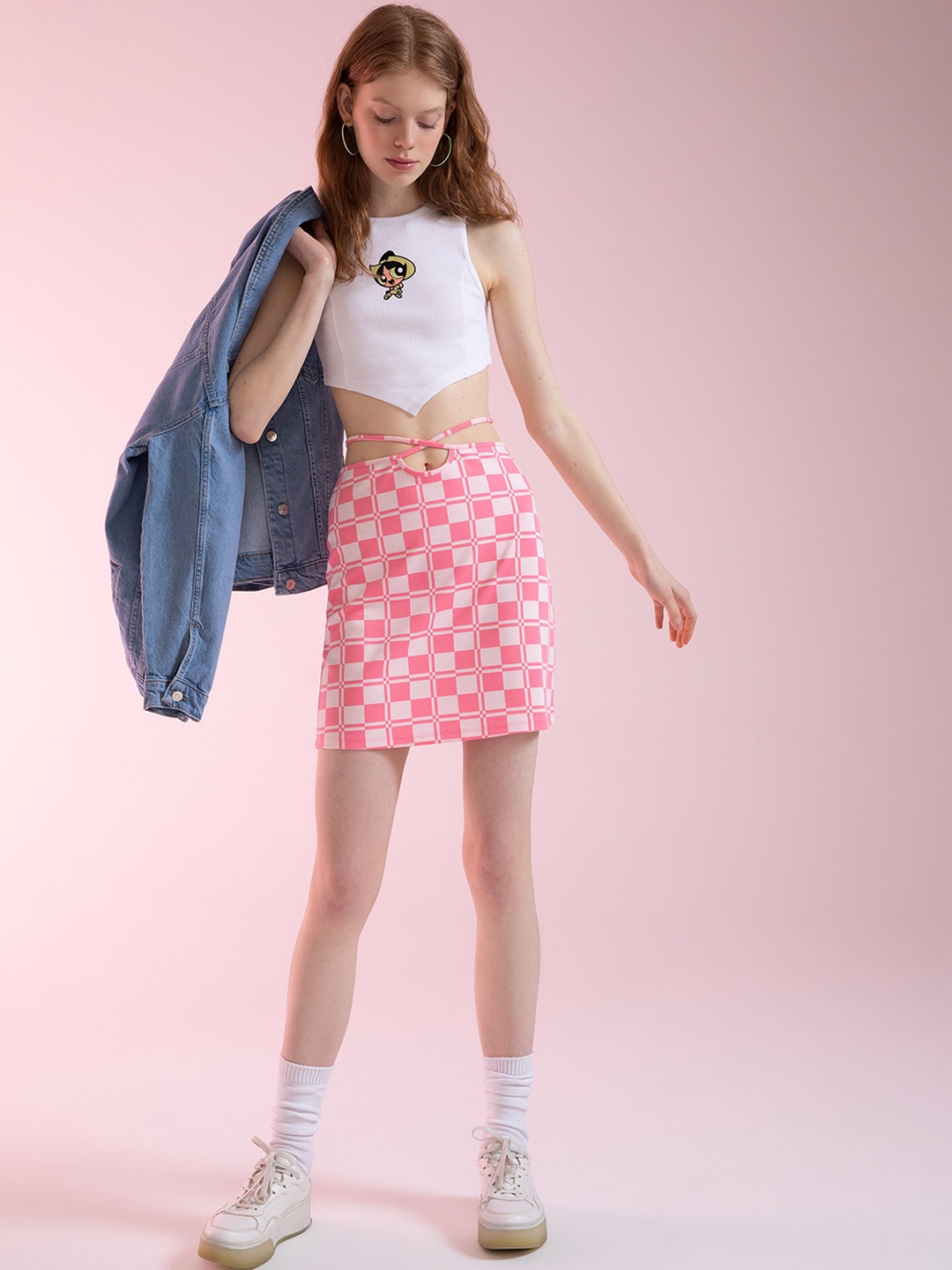

DeFacto Checked Pencil Mini Skirt, Pink