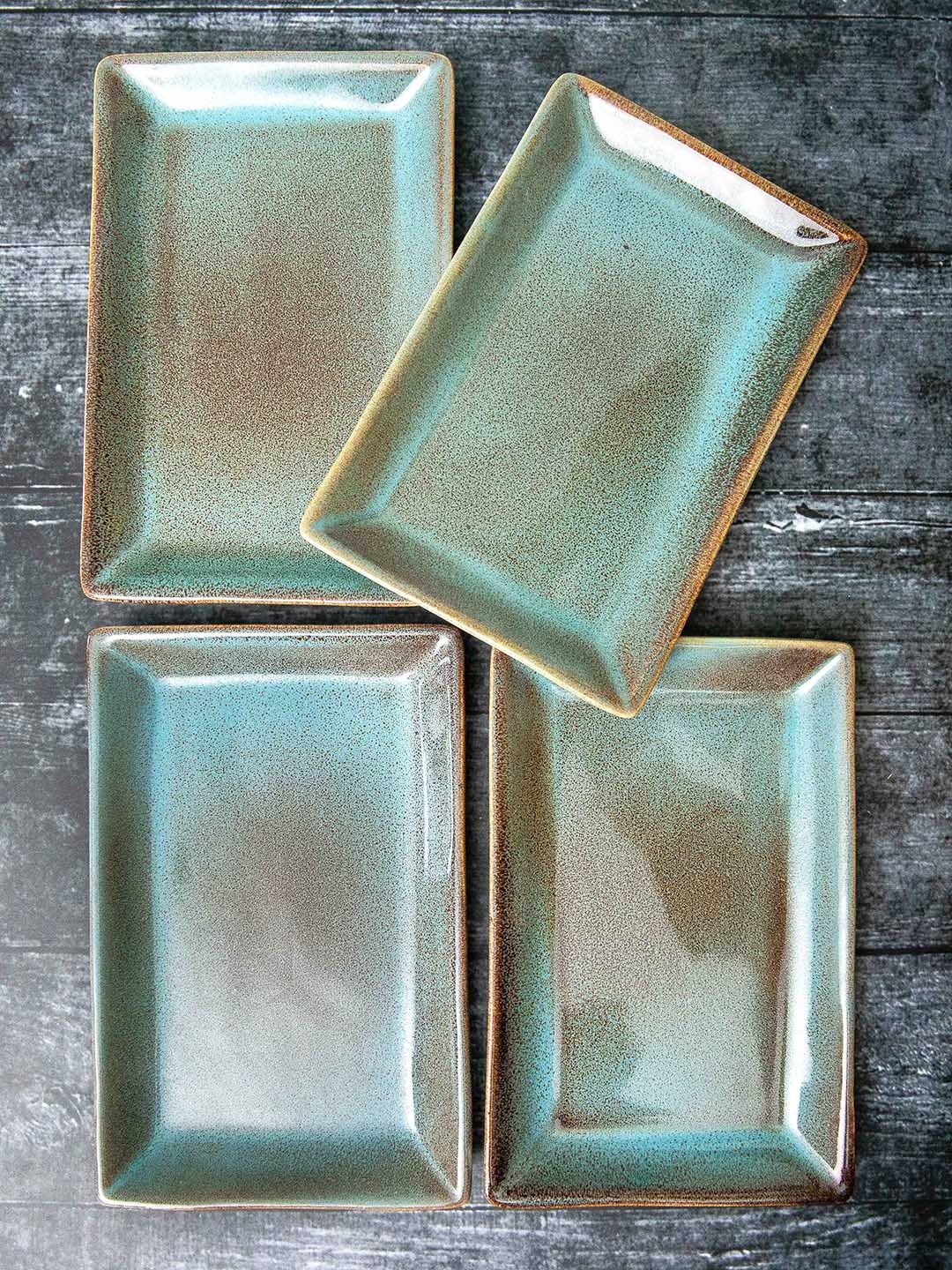 

GOODHOMES Blue & Grey 4 Pieces Stoneware Rectangular Platter