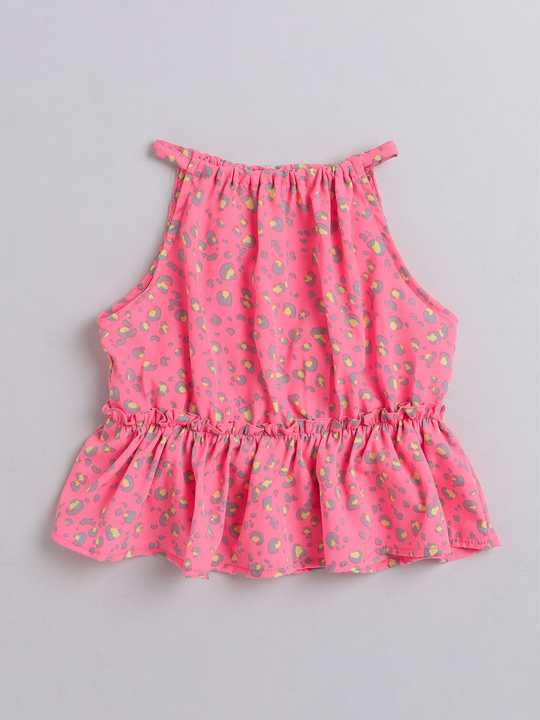 

taffykids Floral Printed Halter Neck Crepe Cinched Waist Top, Pink