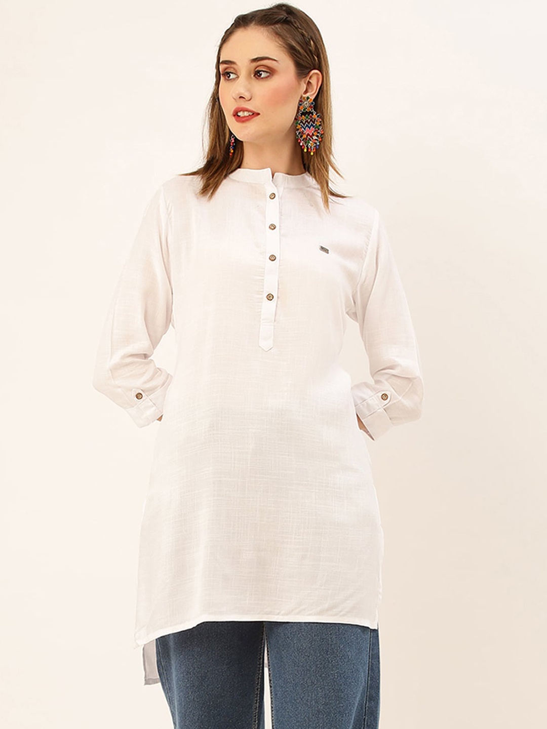 

ODETTE Mandarin Collar High-Low Tunic, White