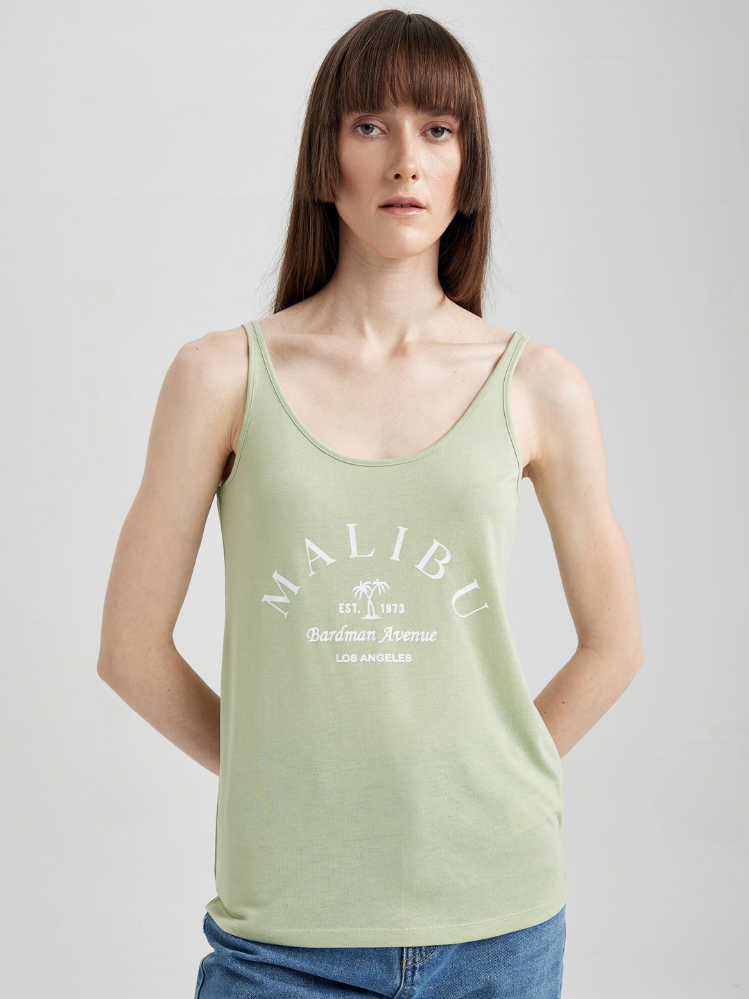 

DeFacto Typography Printed Tank Top, Green