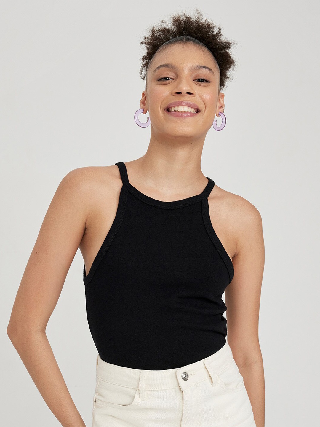 

DeFacto Shoulder Straps Cotton Styled Back Top, Black