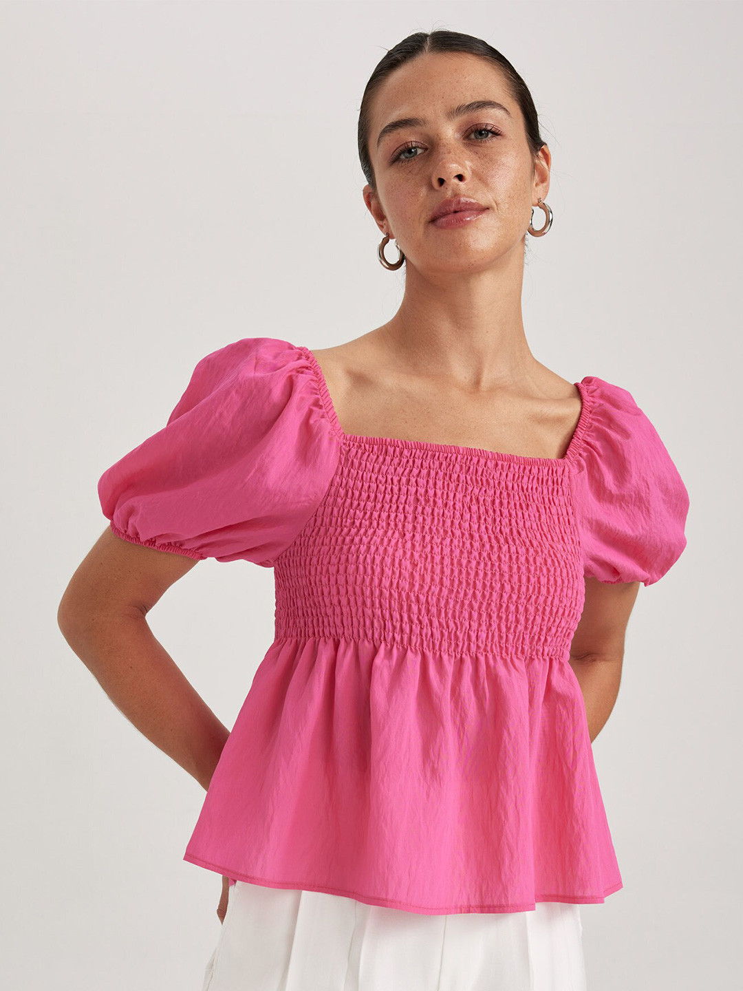 

DeFacto Puff Sleeve A-line Top, Pink