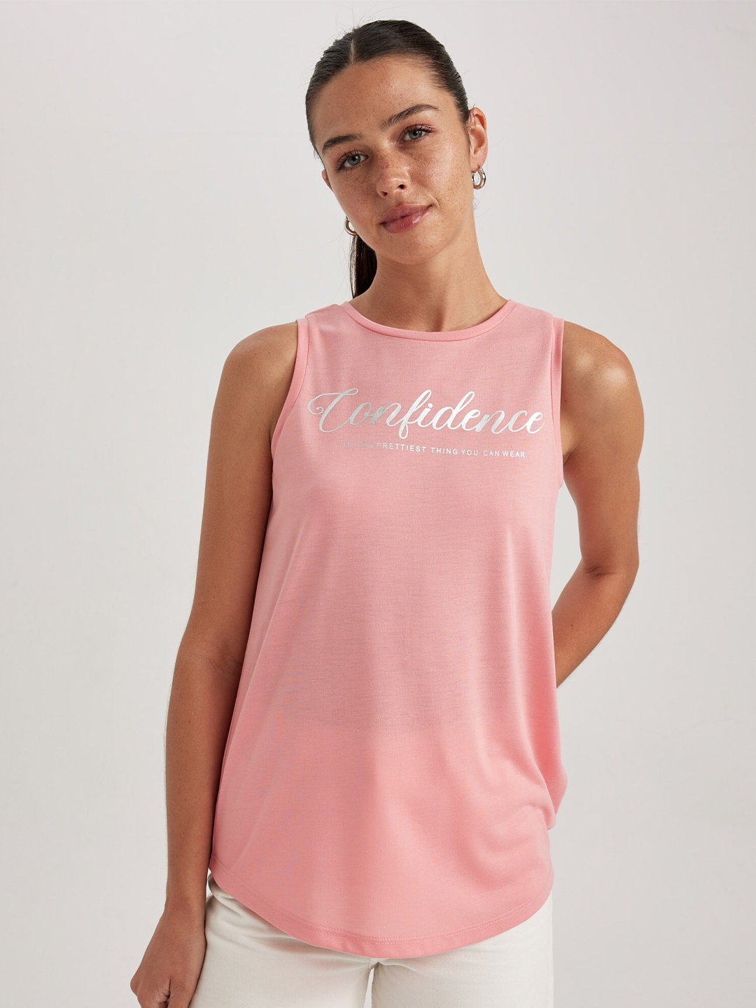 

DeFacto Typography Print Tank Top, Pink