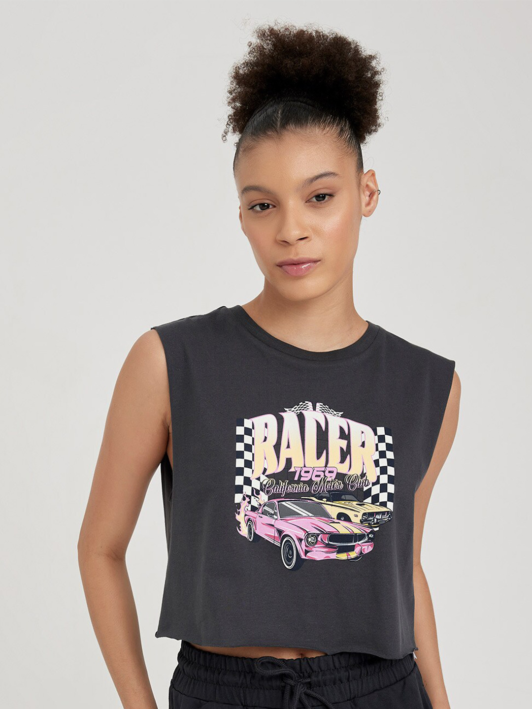 

DeFacto Graphic Printed Cotton Top, Grey