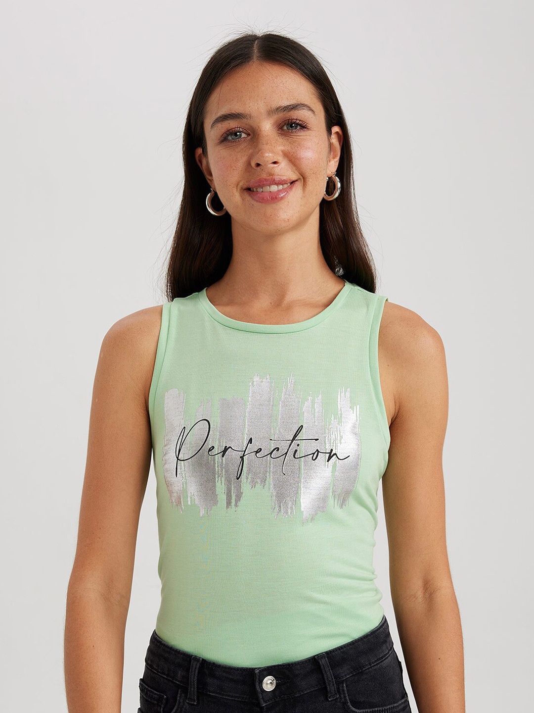 

DeFacto Typography Printed Regular Top, Green