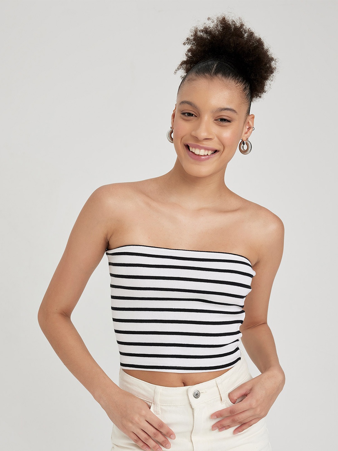 

DeFacto Striped Cotton Tube Crop Top, White