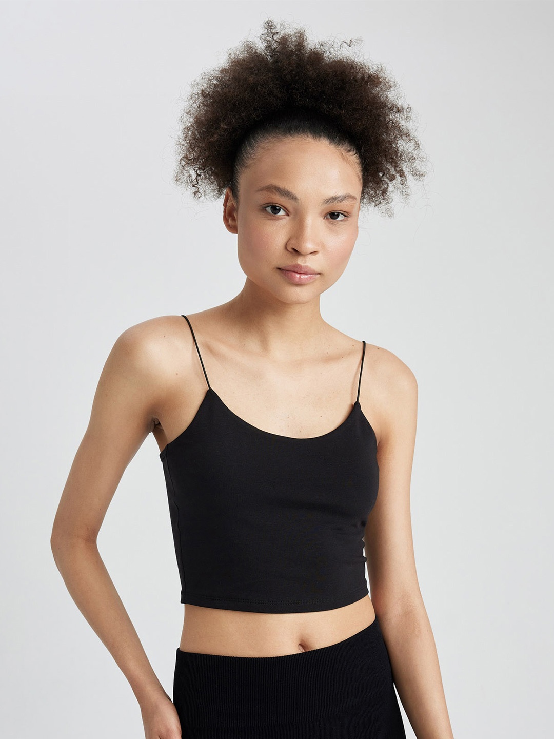 

DeFacto Shoulder Straps Cotton Fitted Crop Top, Black