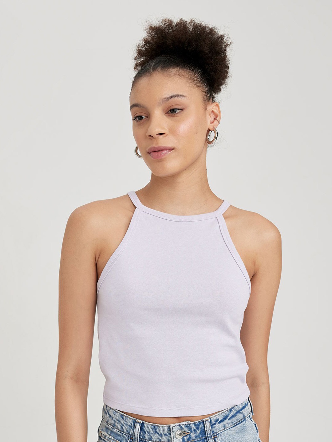 

DeFacto Halter Neck Cotton Styled Back Top, Purple