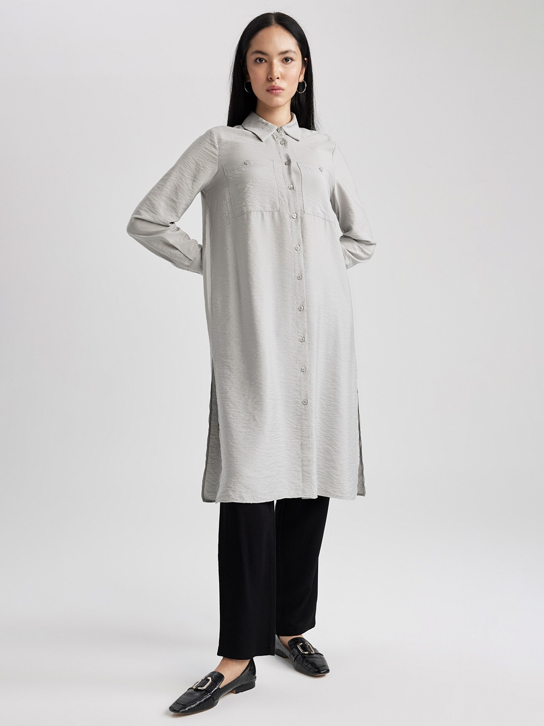 

DeFacto Longline Casual Shirt, Grey