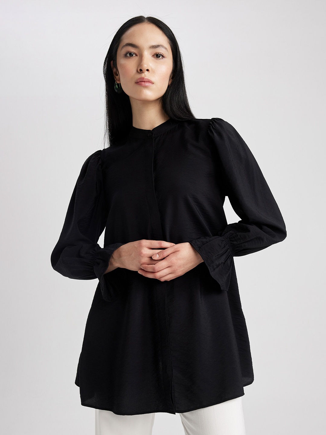 

DeFacto Band Collar Bell Sleeve Tunic, Black