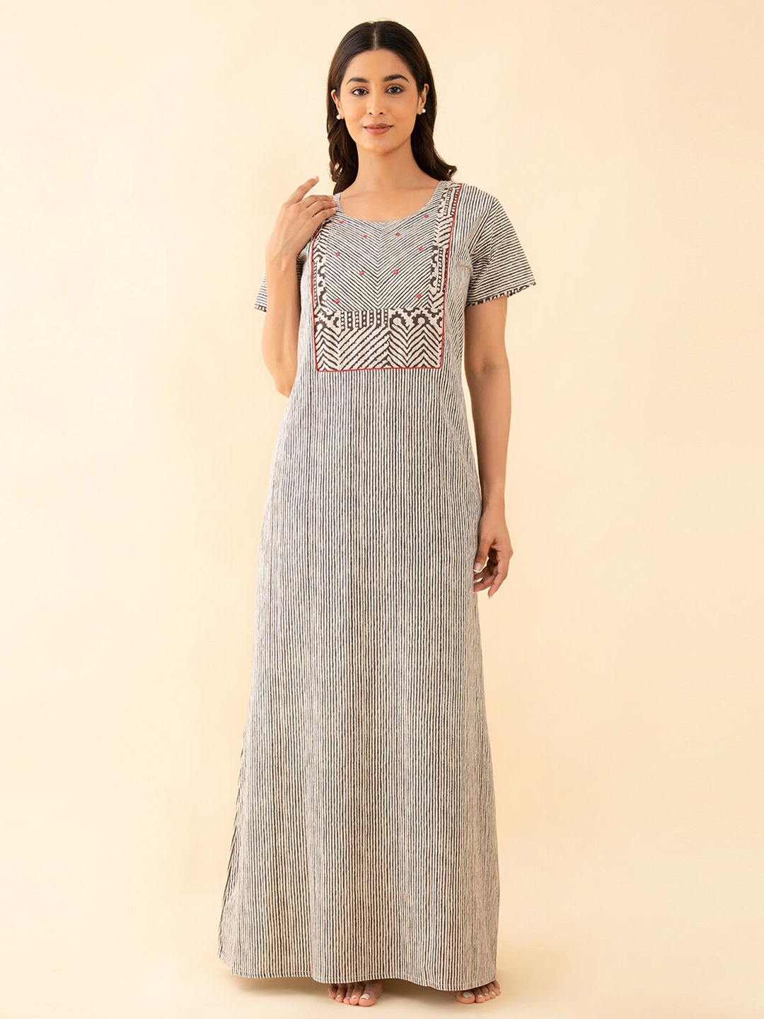

Maybell Striped Pure Cotton Maxi Nightdress, White