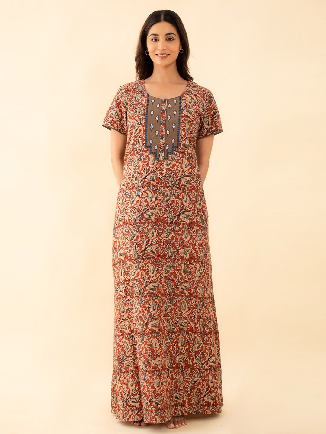 

Maybell Paisley Printed Maxi Pure Cotton Nightdress, Red