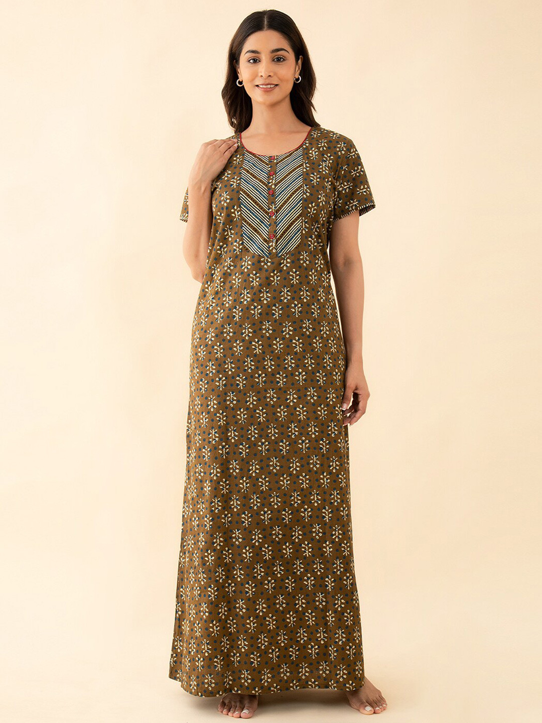 

Maybell Floral Printed Maxi Pure Cotton Nightdress, Green