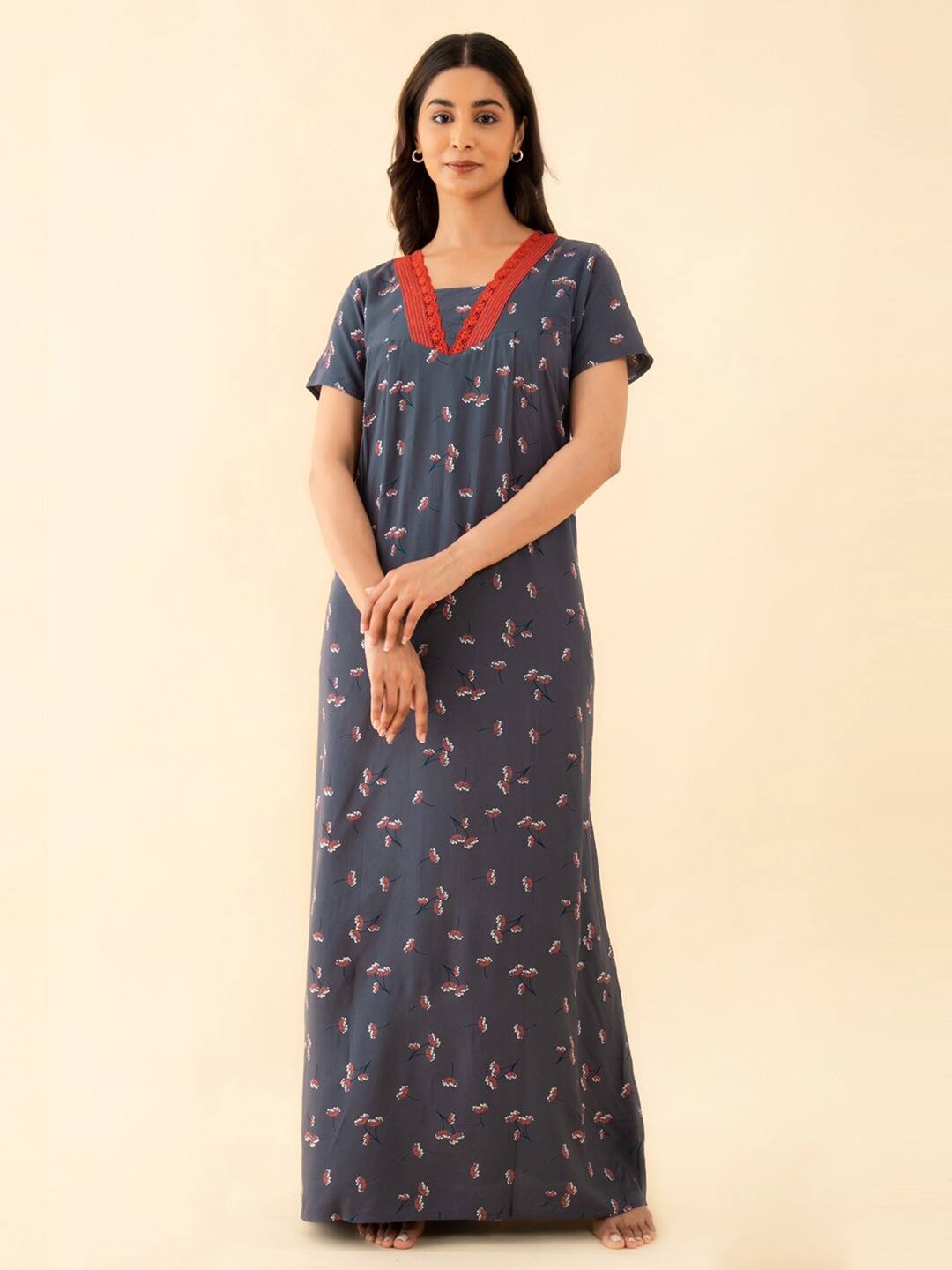 

Maybell Floral Printed Maxi Nightdress, Grey