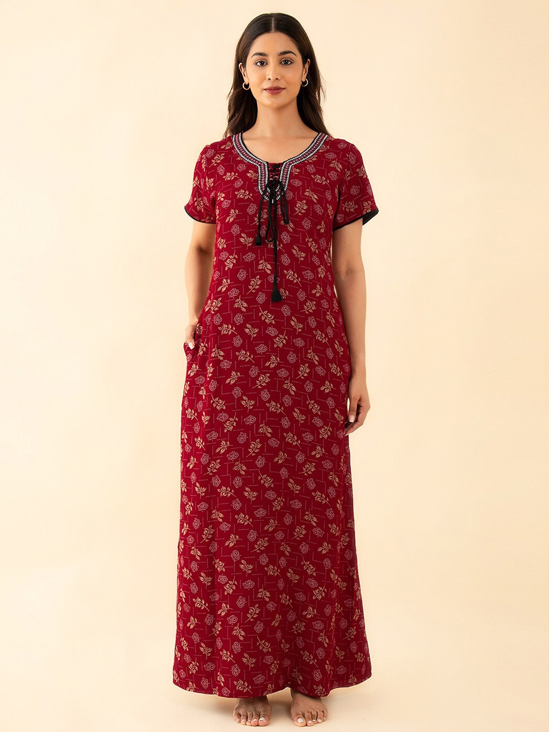 

Maybell Floral Printed Maxi Nightdress, Red