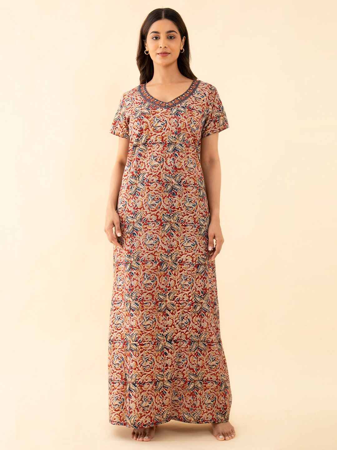 

Maybell Paisley Printed Maxi Pure Cotton Nightdress, Cream