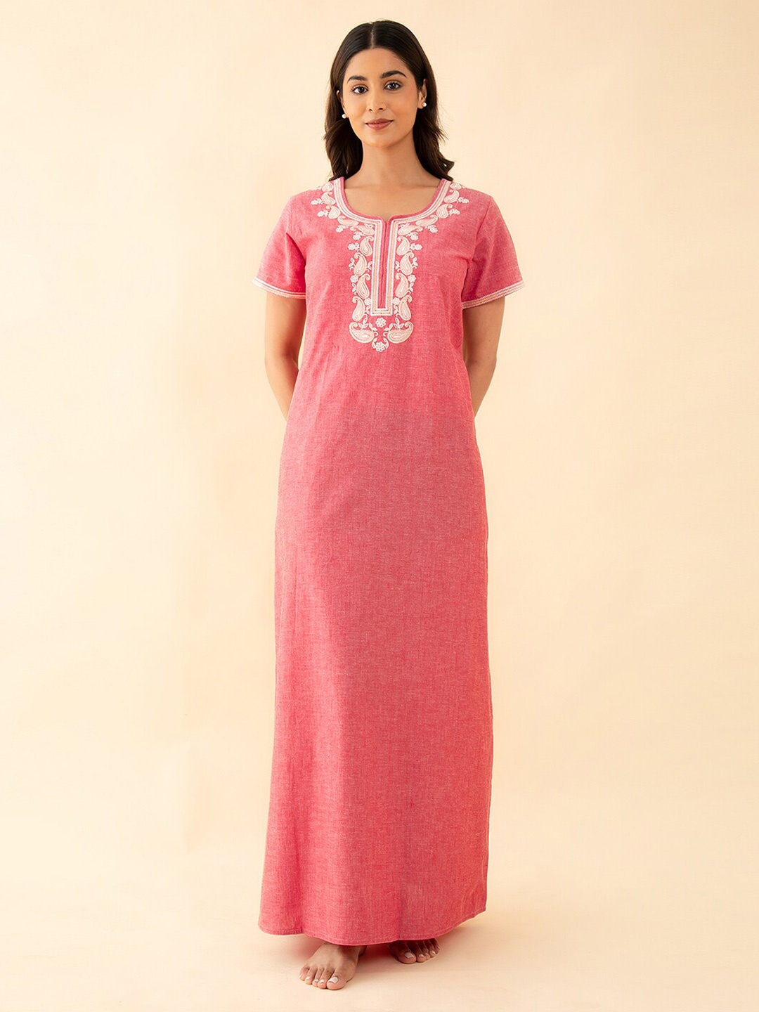 

Maybell Embroidered Pure Cotton Maxi Nightdress, Pink