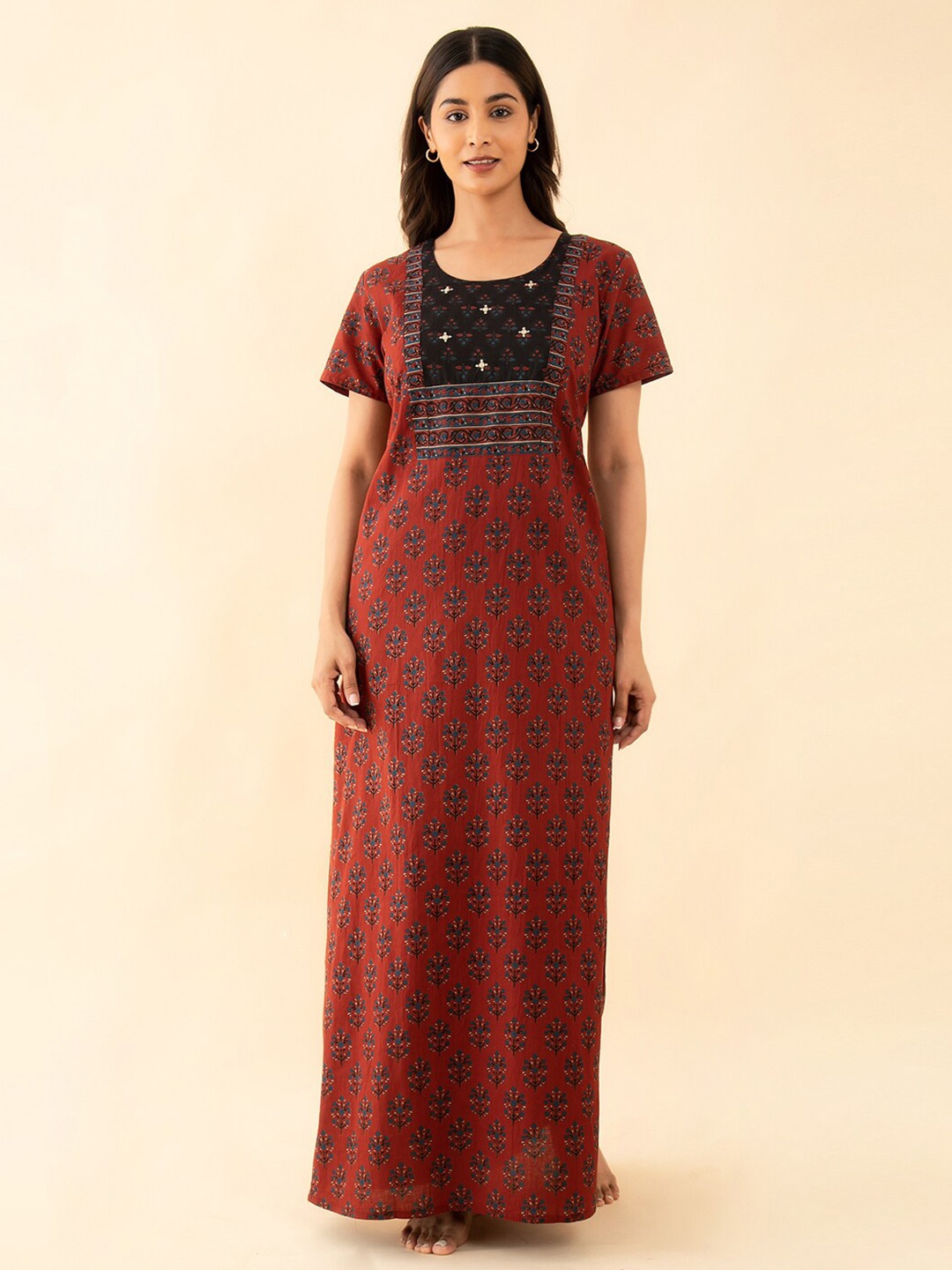 

Maybell Floral Printed Maxi Pure Cotton Nightdress, Red