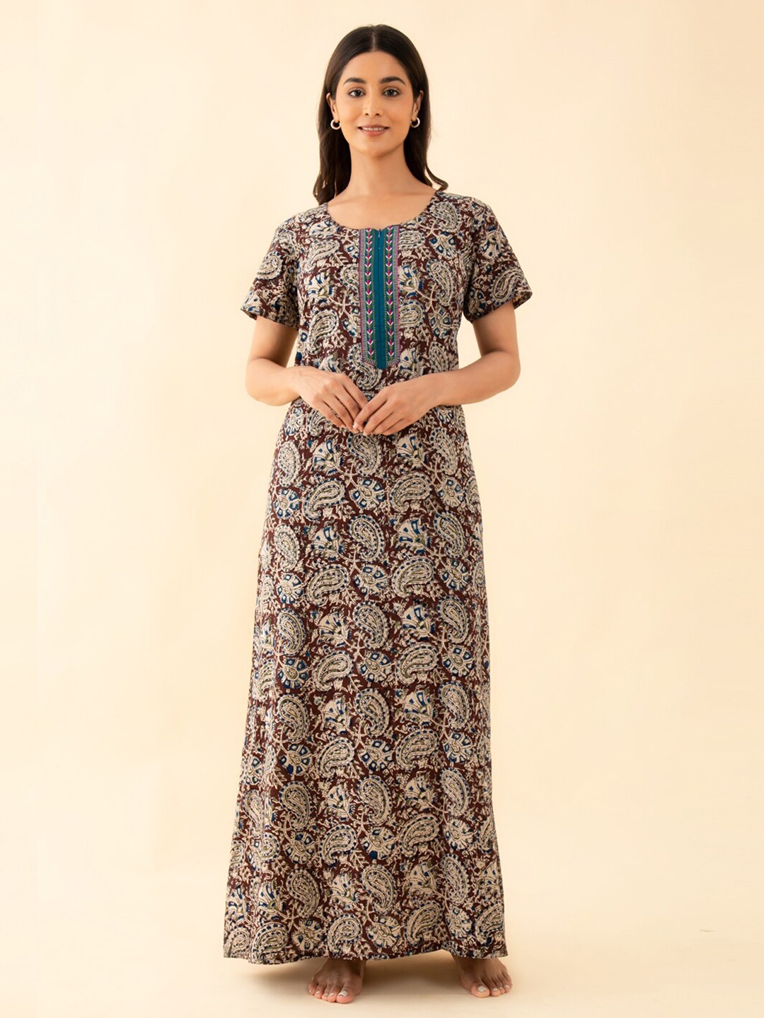 

Maybell Paisley Printed Maxi Pure Cotton Nightdress, Brown