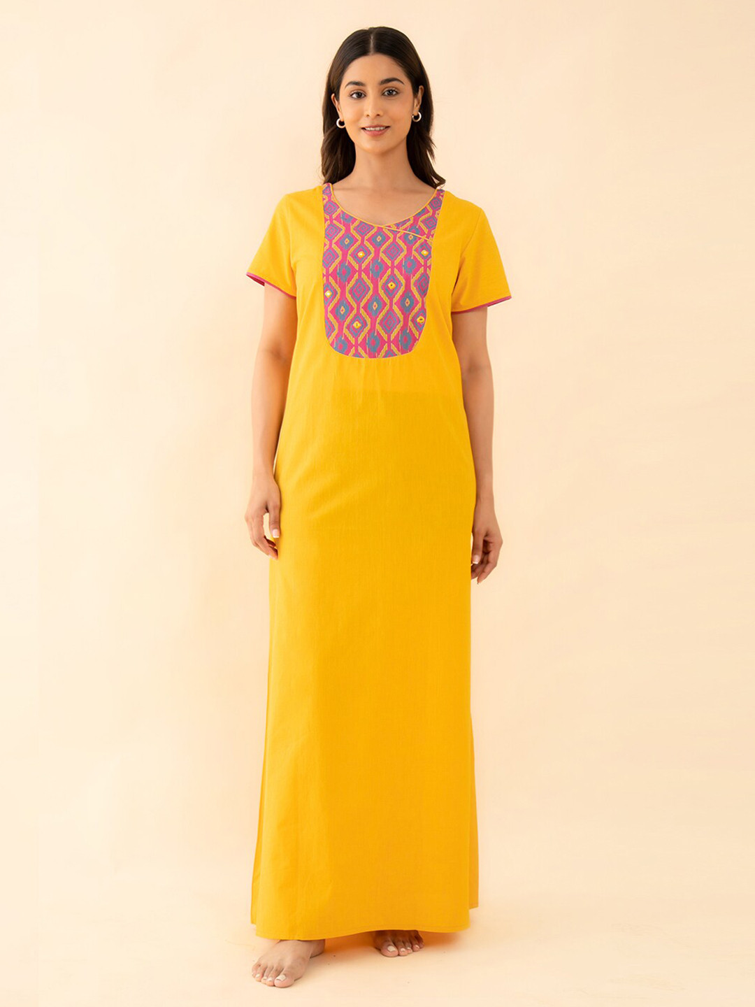 

Maybell Printed Pure Cotton Maxi Nightdress, Yellow